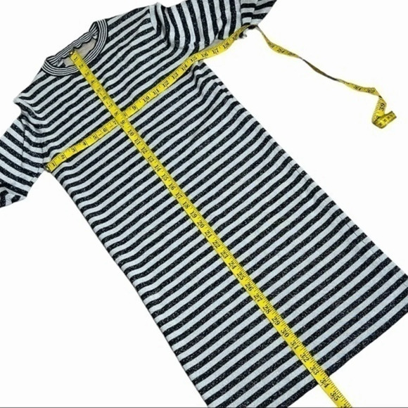 Maje black and silver striped mini dress with long drama sleeves size medium - Picture 5 of 11